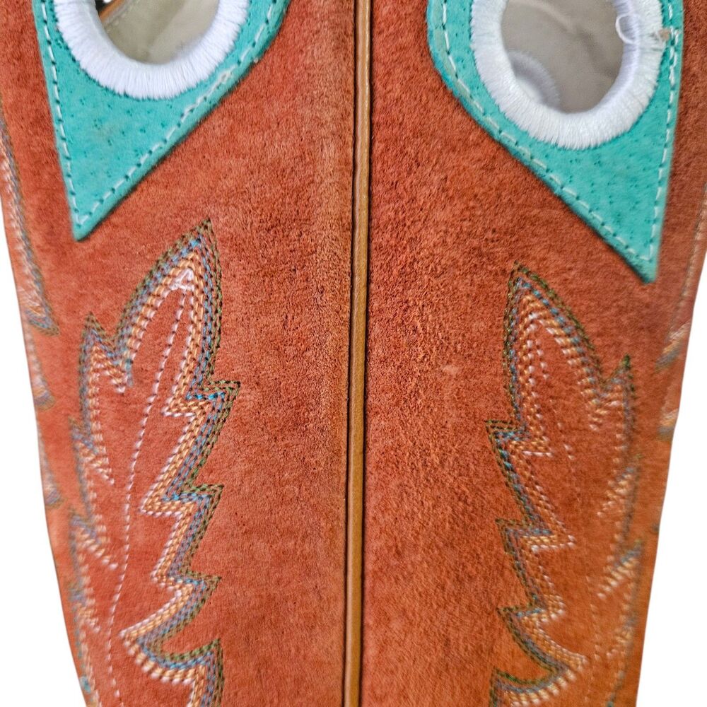 Split Size Justin Western Boots Lorena 13" R Size 8.5 L9.5 Sunflower Tan Aqua - Picture 7 of 10